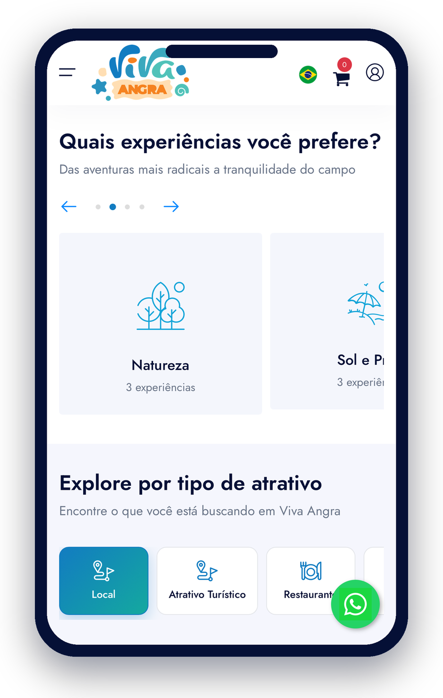 Navegação por tipo de experiência