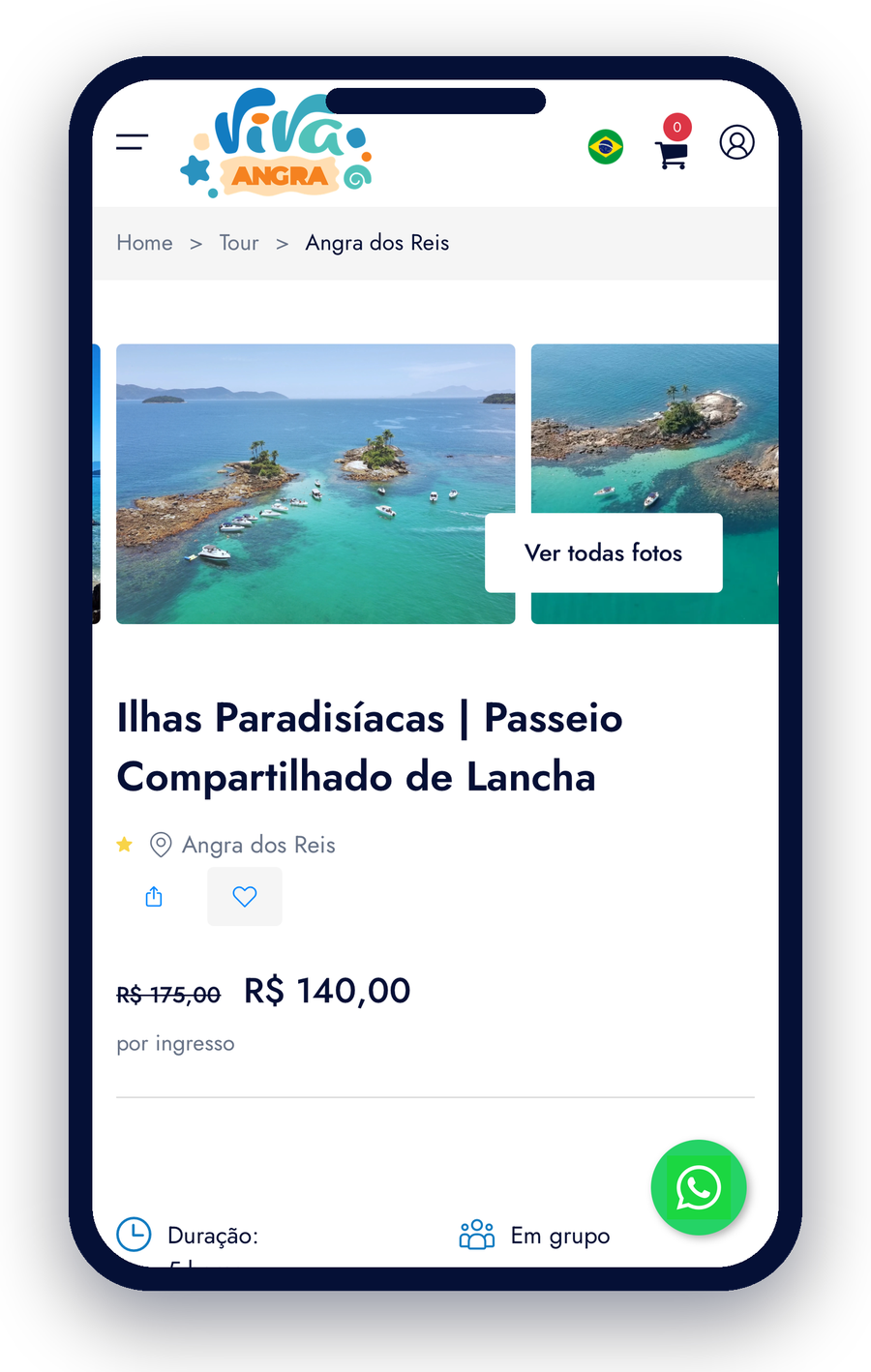 Página de venda com preço, taxas e voucher