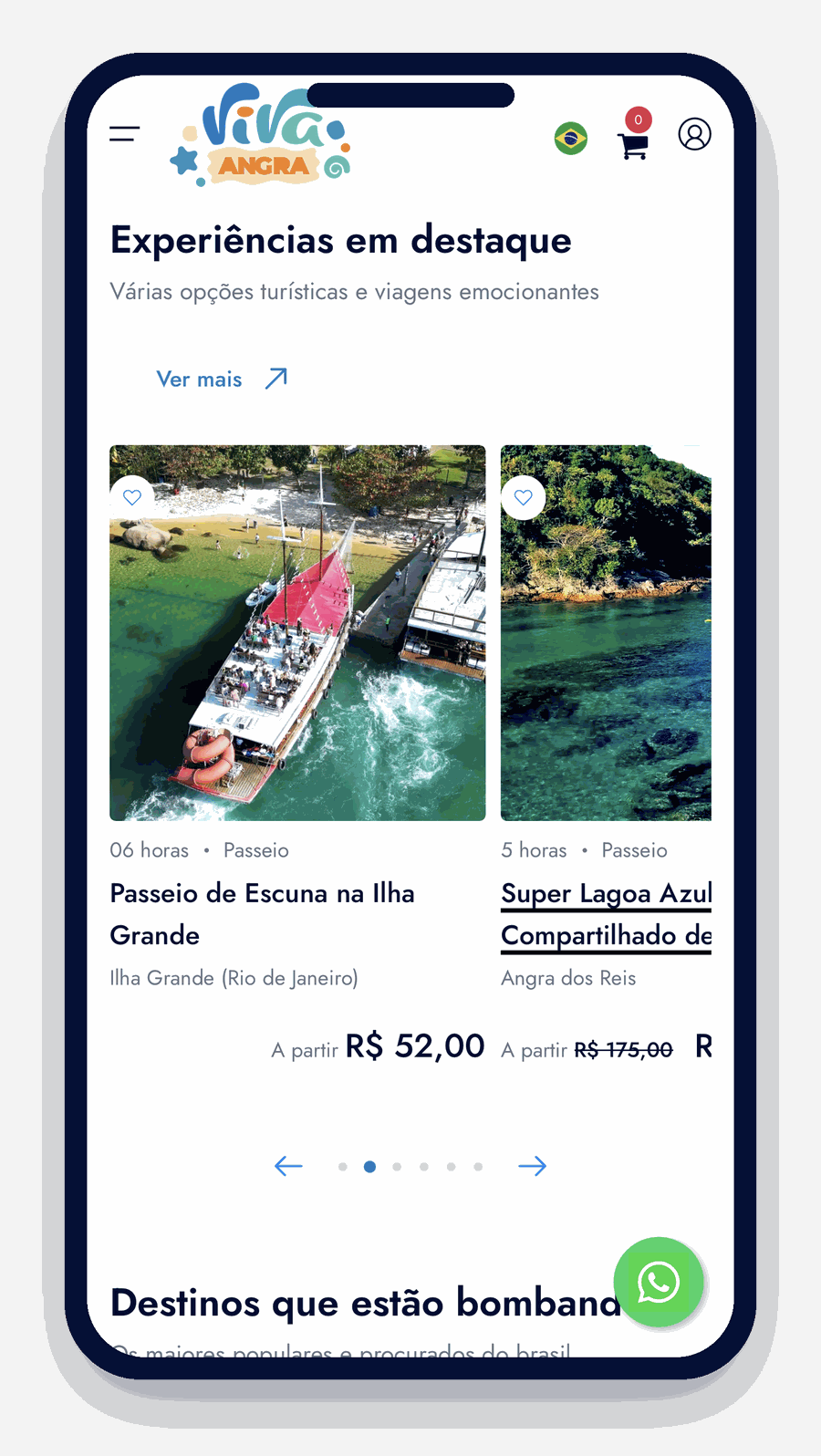Vitrine com foto, duração, categoria e preço